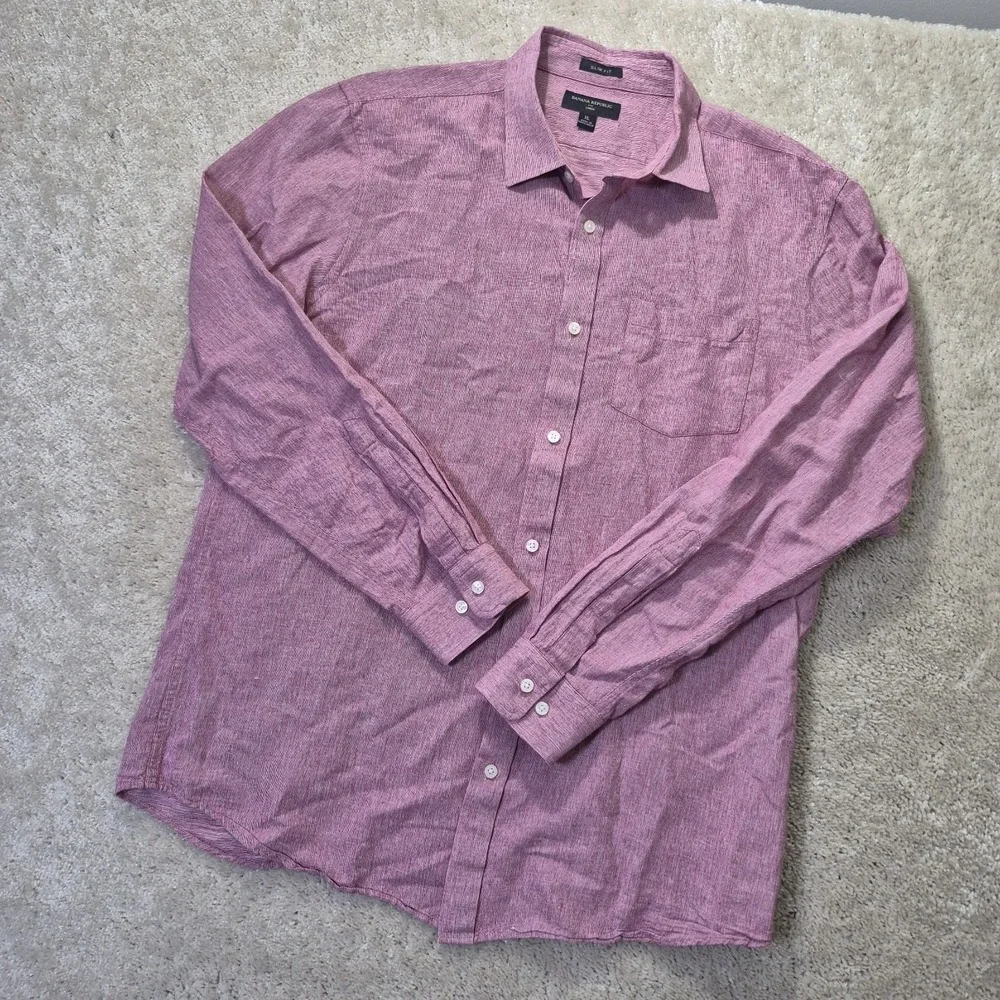 Banana Republic Linen Shirt Mens XL Red Button Up Coastal Beach Wedding Office